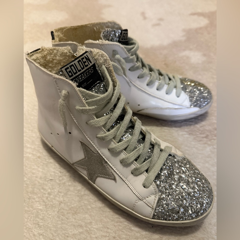 BRAND NEW GOLDEN GOOSE HIGH TOPS! 
White and Silver High-Top Sneakers